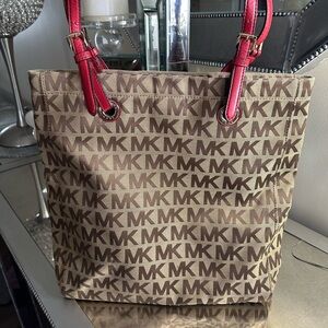 Michael Kors Brown Tote with Red Handles